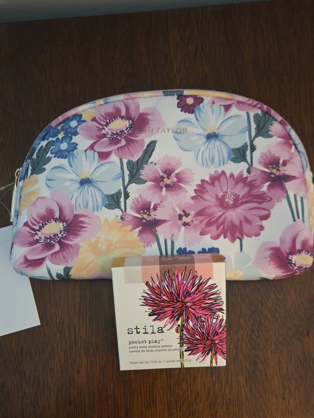 NWT Ann Taylor Floral Cosmetic Pouch + Stilla Pocket Play Shadow Palette